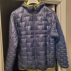 Patagonia Blue Micro Puffer Jacket with Yellow Accents